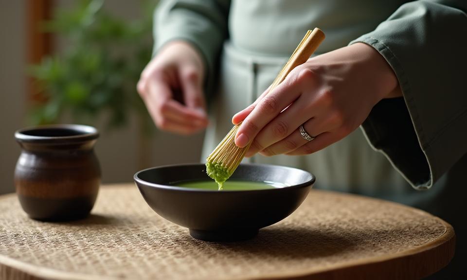 茶室で抹茶を点てる茶道の様子
