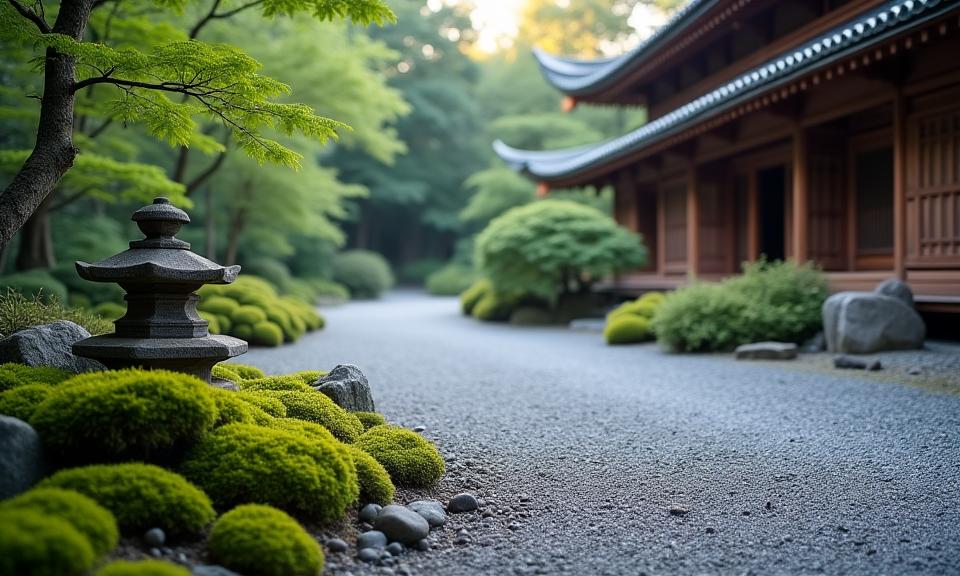静かな庭園がある日本の寺院